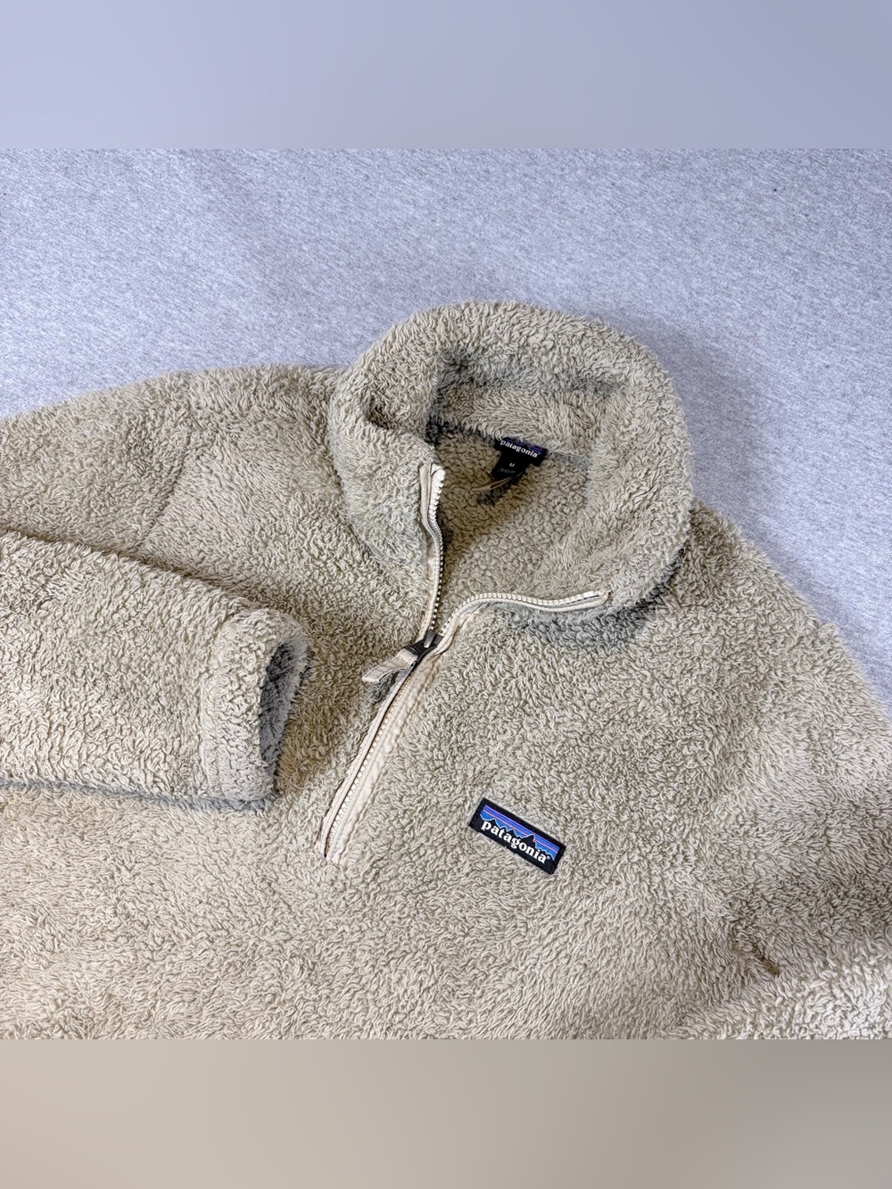 Patagonia Los Gatos 1/4 Zip Pullover Womens M Teddy Sherpa Fleece Tan Gorpcore